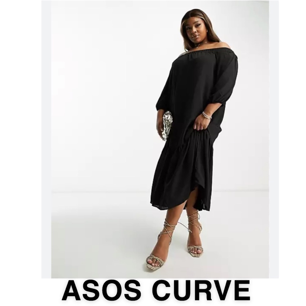 ASOS CURVE ASOS Design Off Shoulder Trapeze Maxi Dress with Pep Hem